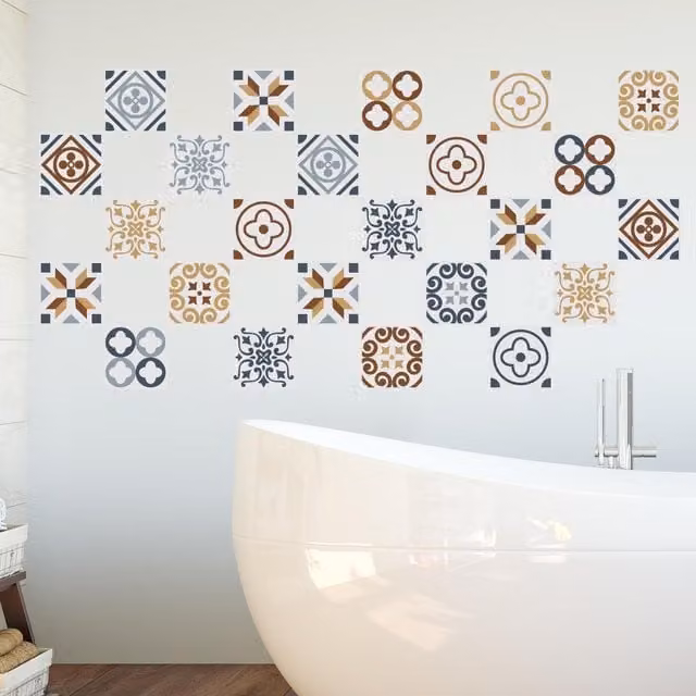 Walplus Brown and Multicolour Wall Tile Stickers, 24 Pack, 10 x 10 x 10 cm
