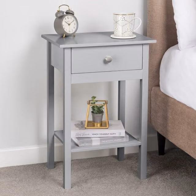 Christow Grey Bedside Table with Drawer and Shelf, W/D/H: 40 x 30 x 60 cm