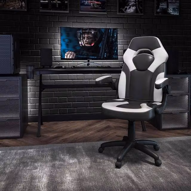 ERGOVEXA Gaming Chair in White and Black with Synthetic Leather and Armrests