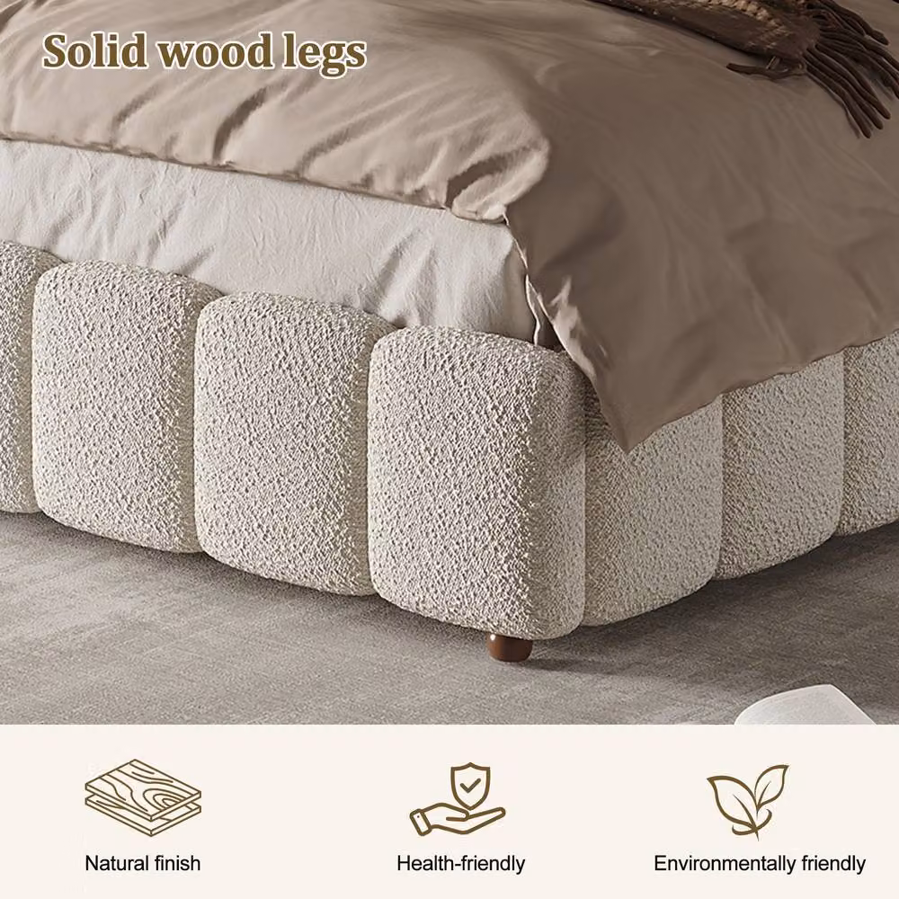 Matteo White Bouclé Upholstered King Size Bed with Hydraulic Storage, W/D/H: 180 x 200 x 165 cm – 3