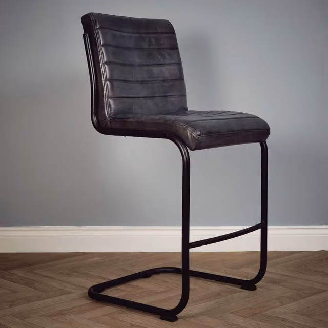 Elm Home and Garden Modern Grey Leather Bar Stool with Metal Cantilever Base