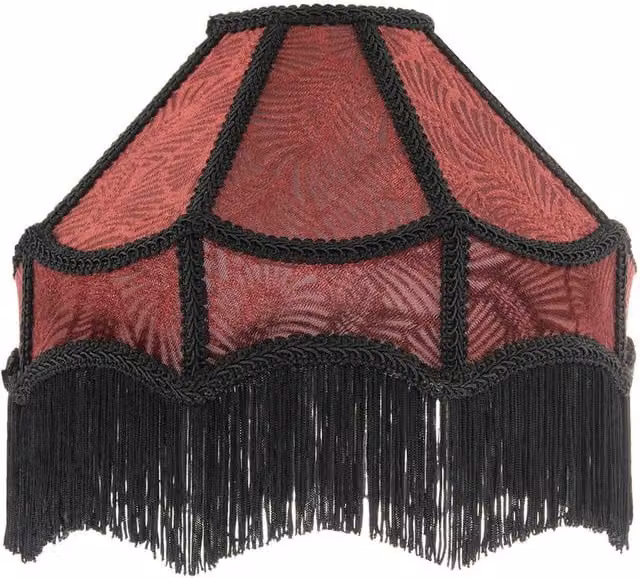 Happy Homewares Vintage Victorian Style Fabric Lamp Shade in Red and Black with Tassels
