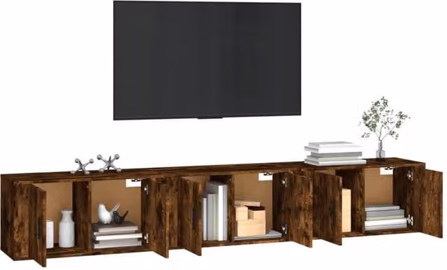 Berkfield Home Classic Wall-Mounted TV Cabinet Set of 3 in Smoked Oak Brown, W: 80 cm, D: 34.5 cm, H: 40 cm