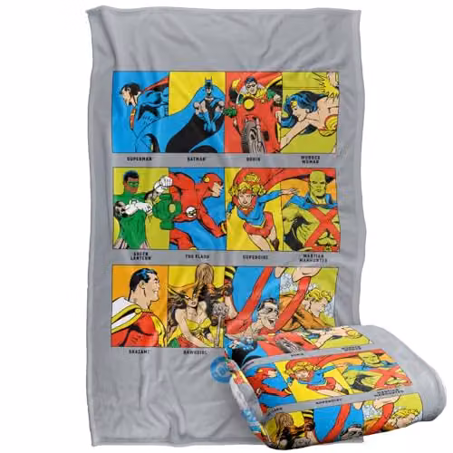 LOGOVISION Justice League DC Hero Panels Super Soft Fleece Throw Blanket, Multicolour, W: 91 cm, D: 147 cm – 1