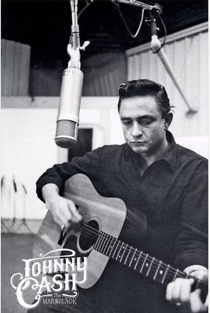 Johnny Cash Studio Maxi Vintage Paper Poster in Multicolour and Black