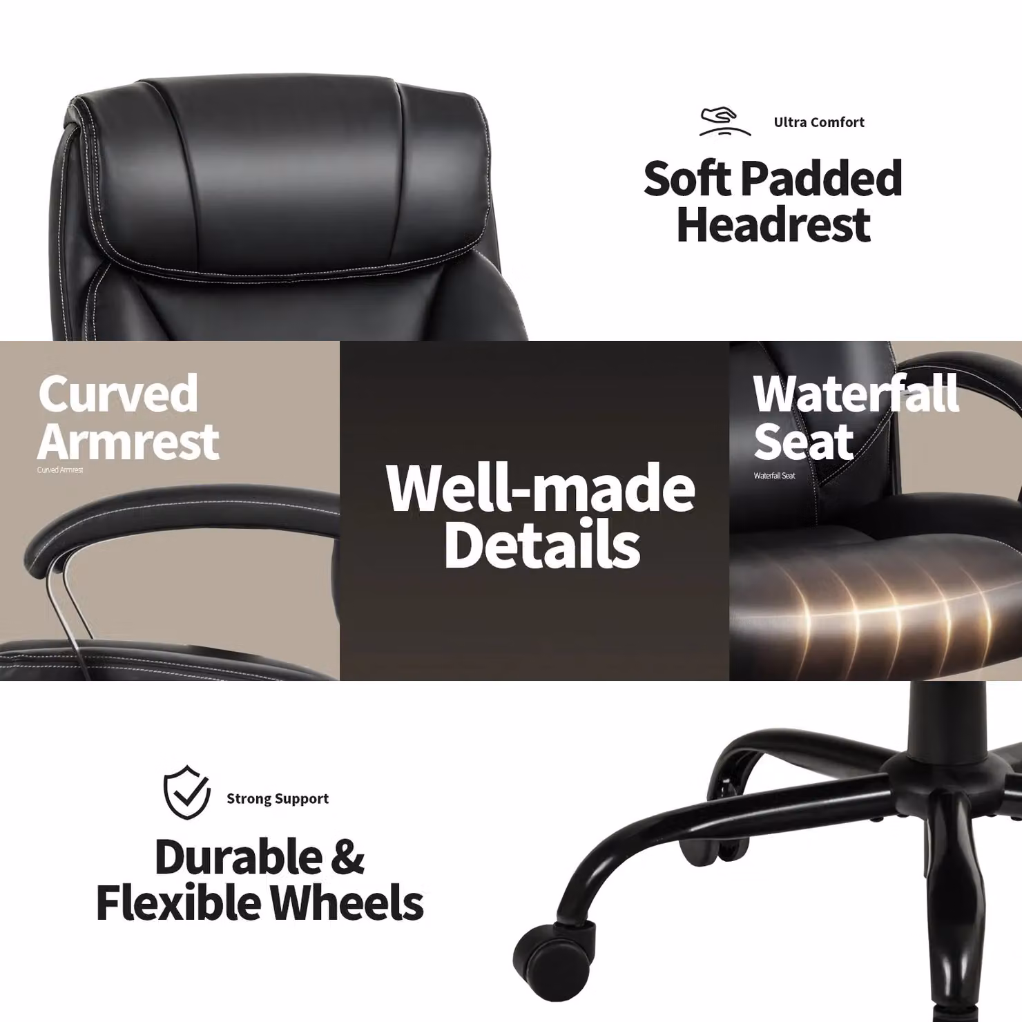 Gymax Black Adjustable Swivel Executive Office Chair with Metal Base and Armrests – 5