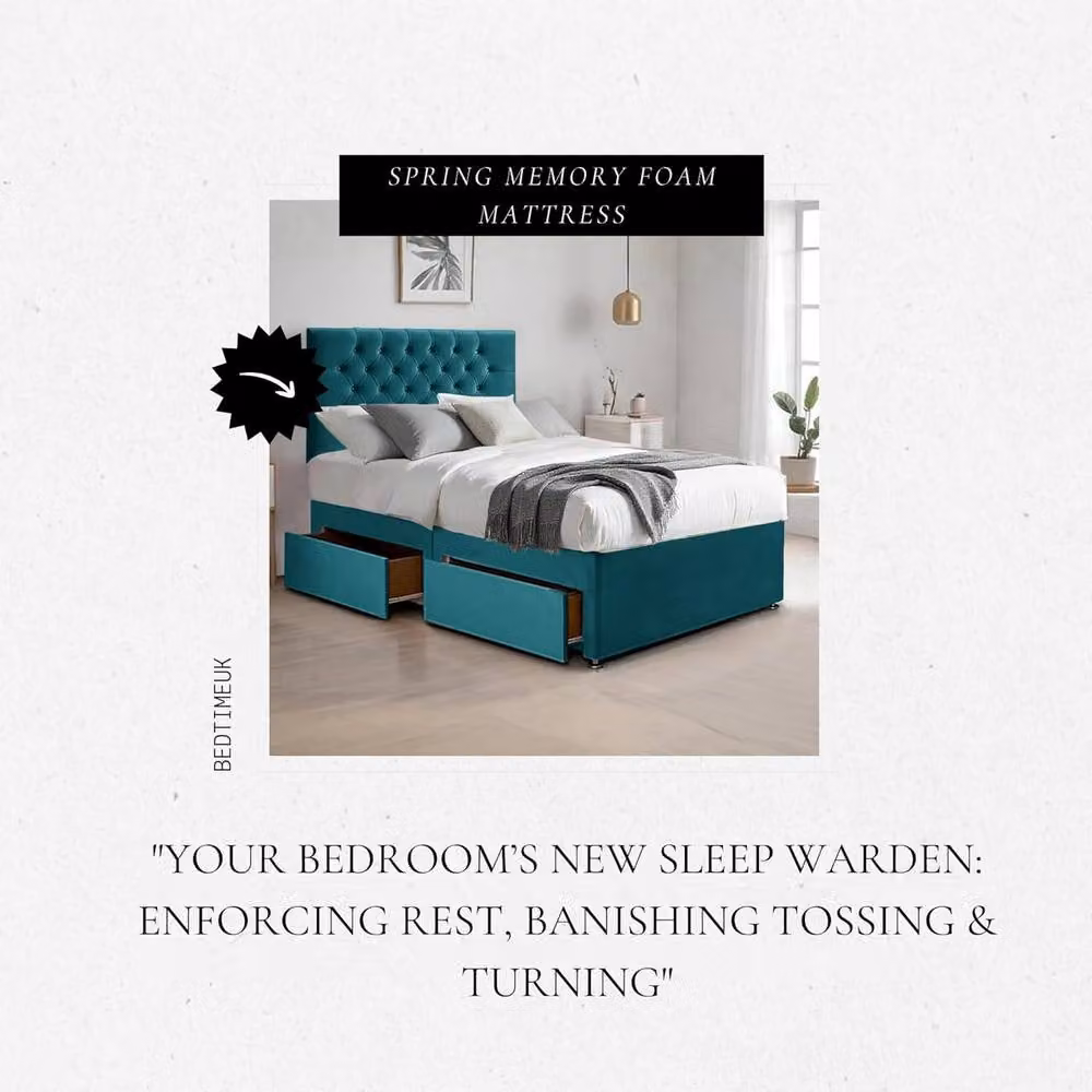 Bed Time UK Plush Velvet Single Bed with Mattress, 2 Drawers and 20 inch Chesterfield Headboard in Green, W/D/H: 90 x 190 cm – 3