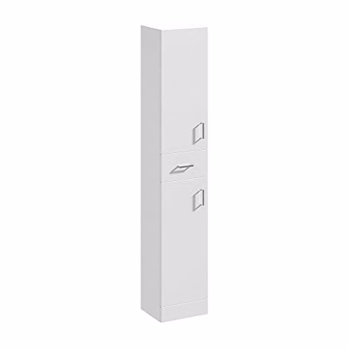 Nuie Mayford Glossy White Tall Utility Unit with Soft Close Doors and Internal Shelves W/D/H: 35.0 x 33.0 x 190.2 cm