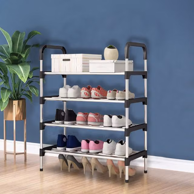 Livingandhome Stackable Space Saving Shoe Rack, 4 Tiers, Black