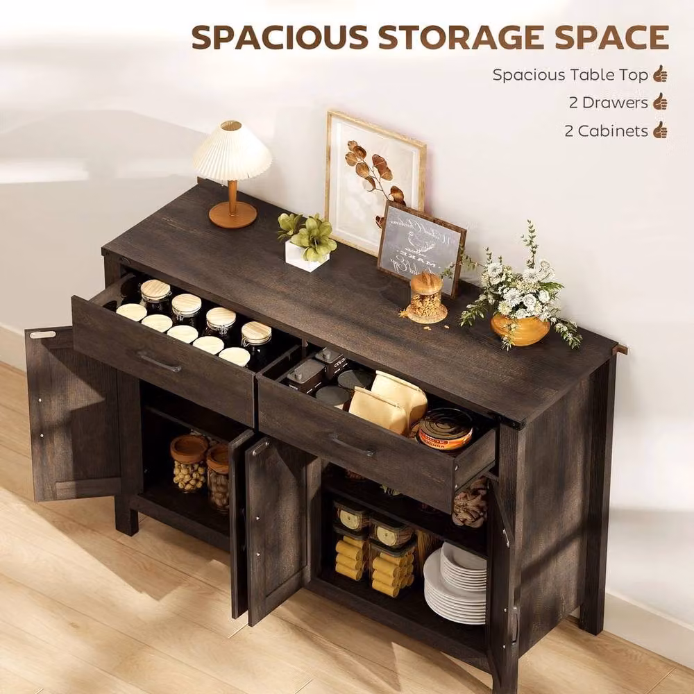 NESTLUNE Rustic Brown Kitchen Cupboard with 4 Doors, 2 Drawers and 2 Shelves, W: 100 cm, D: 15 cm – 5