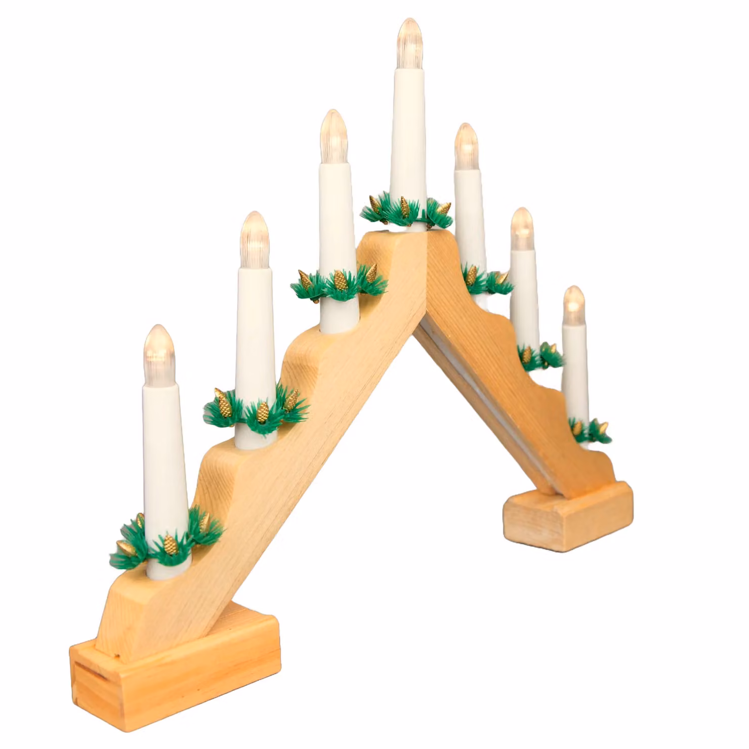 Shatchi Traditional Wooden Pre-Lit Candle Bridge Light with 7 LED Bulbs in White – 2