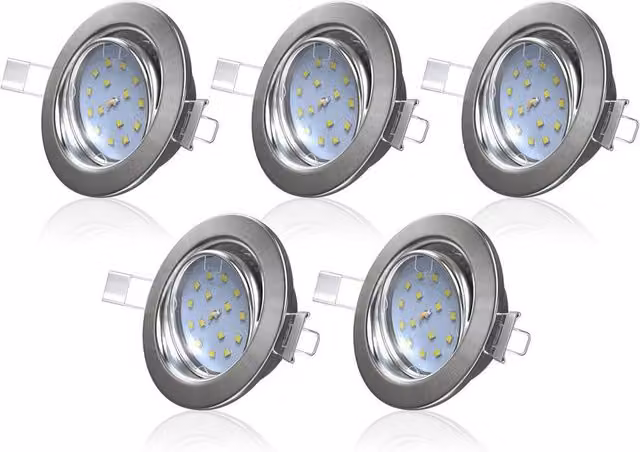 B.K.Licht Set of 5 LED Recessed Downlights, Warm White, Matt Nickel Silver – 1
