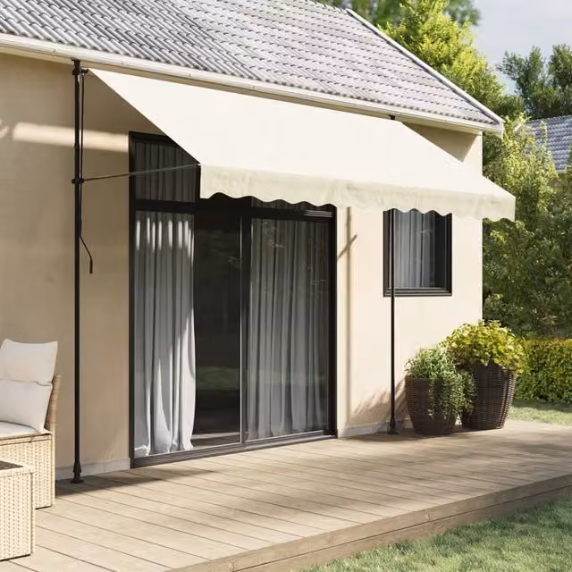 Berkfield Home Retractable Cream Fabric and Steel Awning W: 300 cm, D: 150 cm