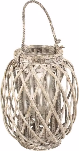 Grey Shabby Chic Wood and Glass Tealight Lantern