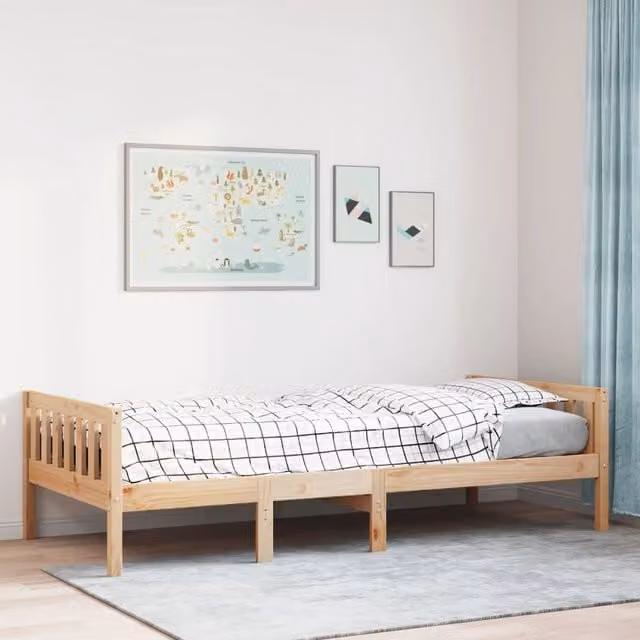 Berkfield Home Children's Solid Wood Pine Bed in Brown, W/D/H: 75 x 190 cm