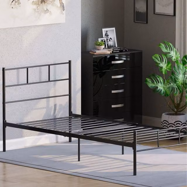 Vida Designs Dorset Modern Metal Bed Frame, Black, Single