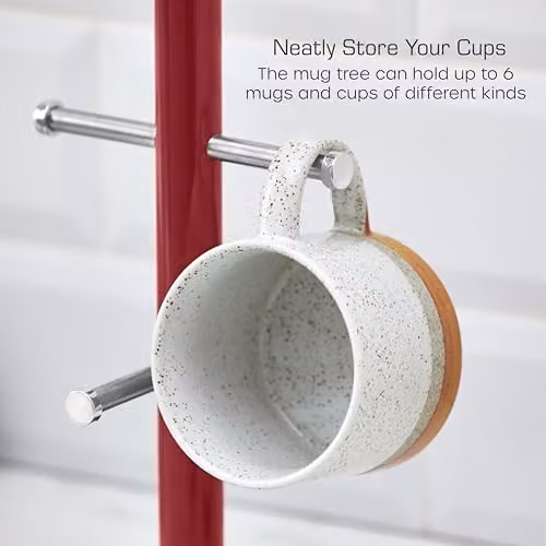 Swan Red Kitchen Towel Pole and 6 Mug Tree Set in Coated Steel with Weighted Bases – 2