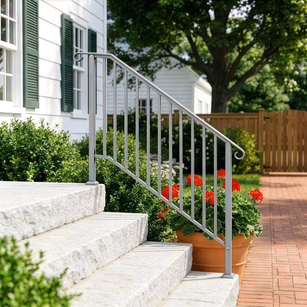 Kelvenix Grey Galvanised Steel Iron Handrail Kit for 4-5 Steps Stair Railing, W: 1000 cm, D: 52 cm – 3