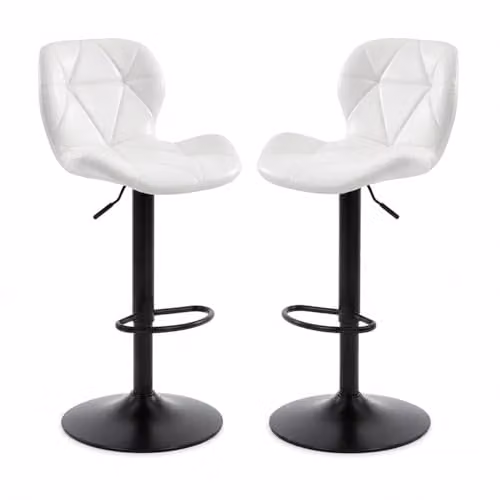 Alivio Set of 2 Modern White Faux Leather Adjustable Bar Stools with Backrest, 360 Degree Swivel and Hydraulic Height Adjustment – 1