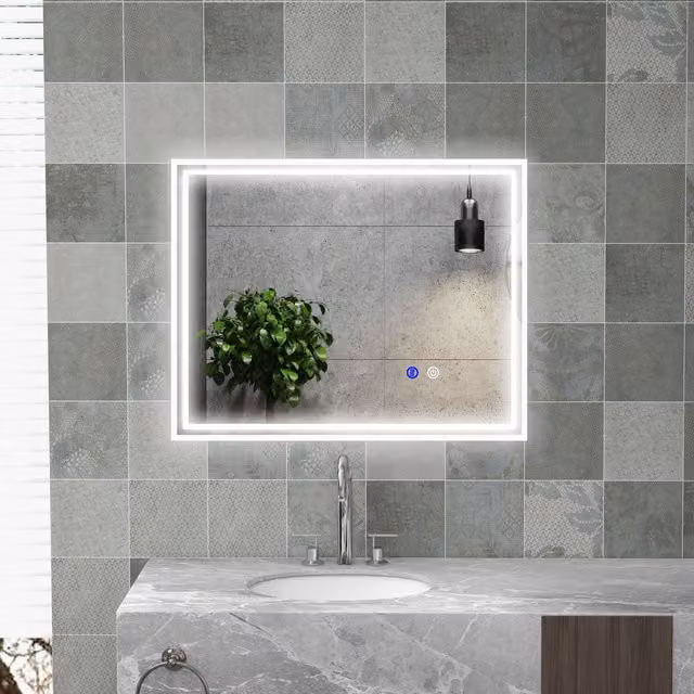 kleankin LED Bathroom Mirror with Dimmable Touch Switch, Silver, Width: 70 cm