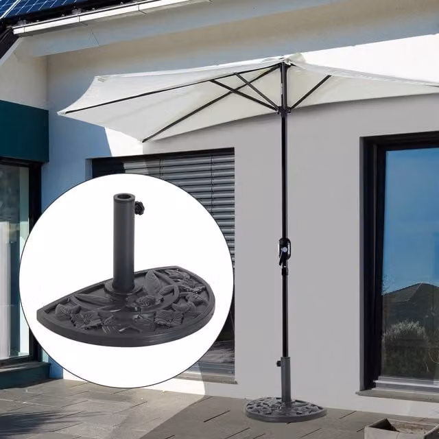 Outsunny Black Half Round Parasol with 9kg Weighted Base