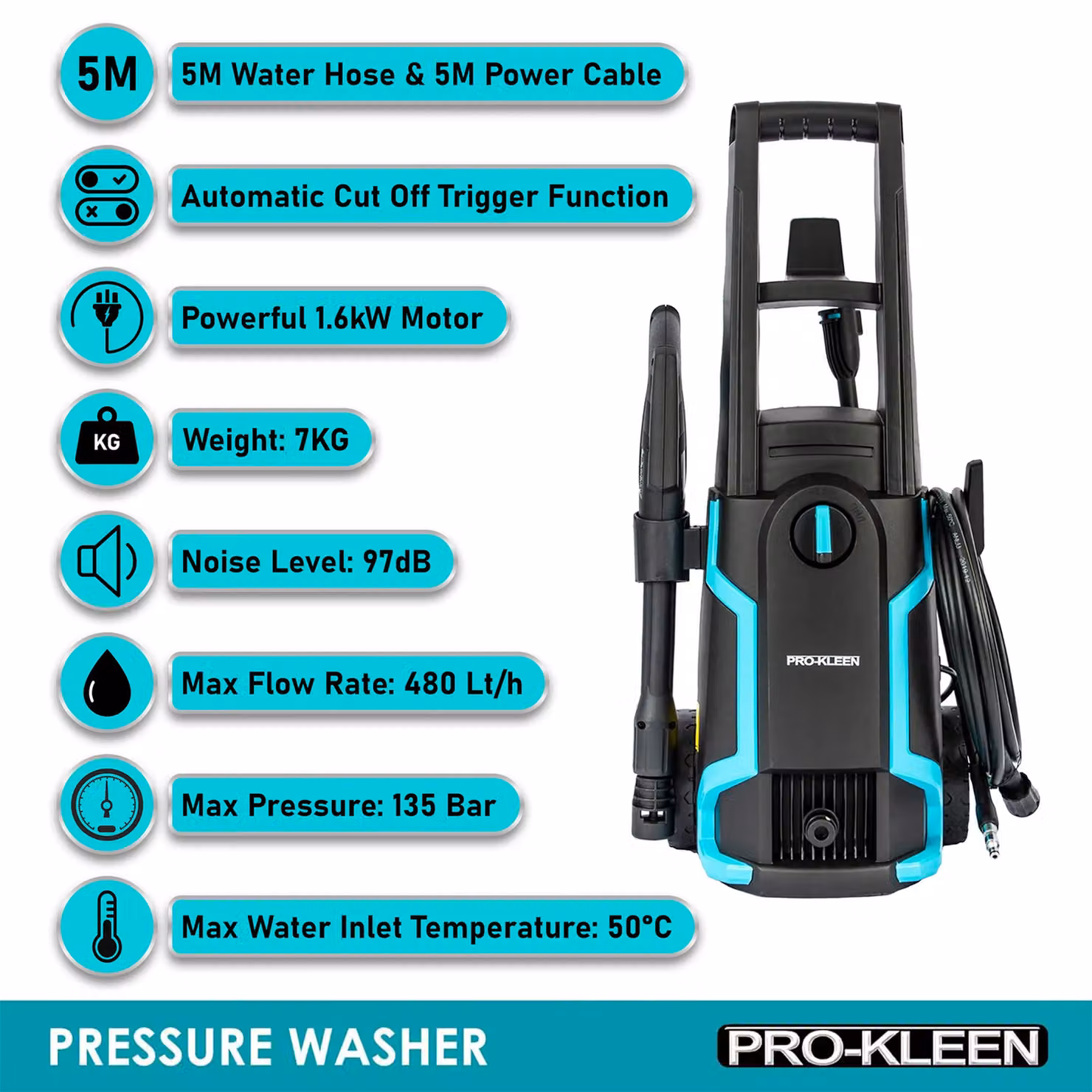 ProKleen Electric Pressure Washer Power Cleaner in Black, 1.6kW, 135 Bar – 2