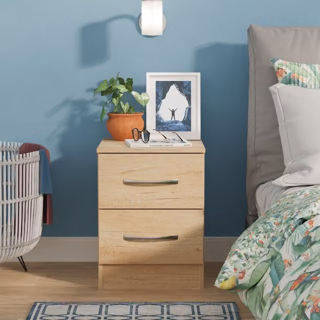 2 U Hampshire 2 Drawer Bedside Cabinet in Light Brown