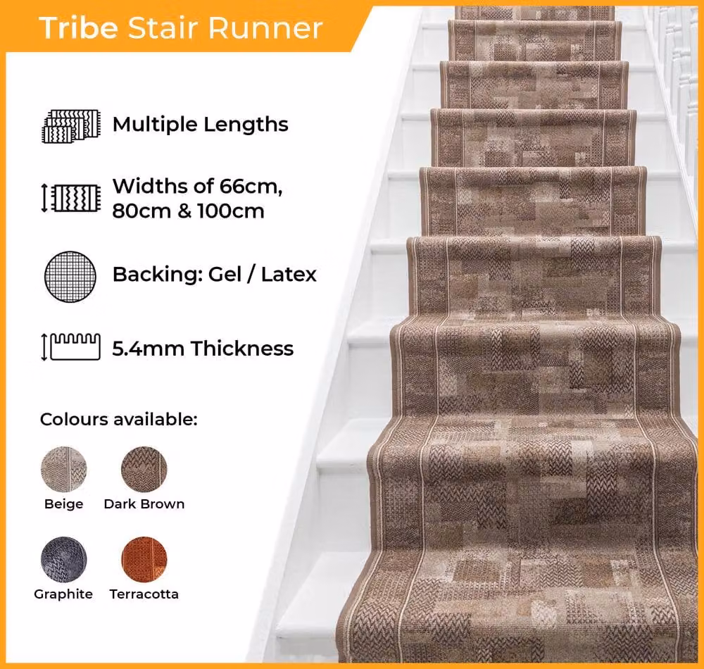 runrug Tribe Stair Runner Carpet in Beige, W: 80 cm, L: 630 cm – 2