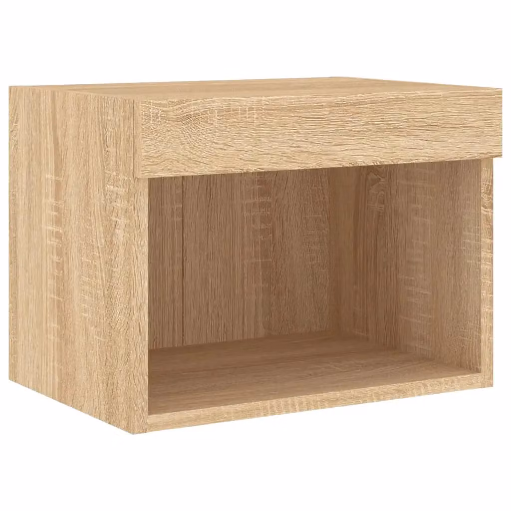 Berkfield Home Wall-mounted Bedside Cabinet with Integrated LED Lights in Sonoma Oak Brown – 2