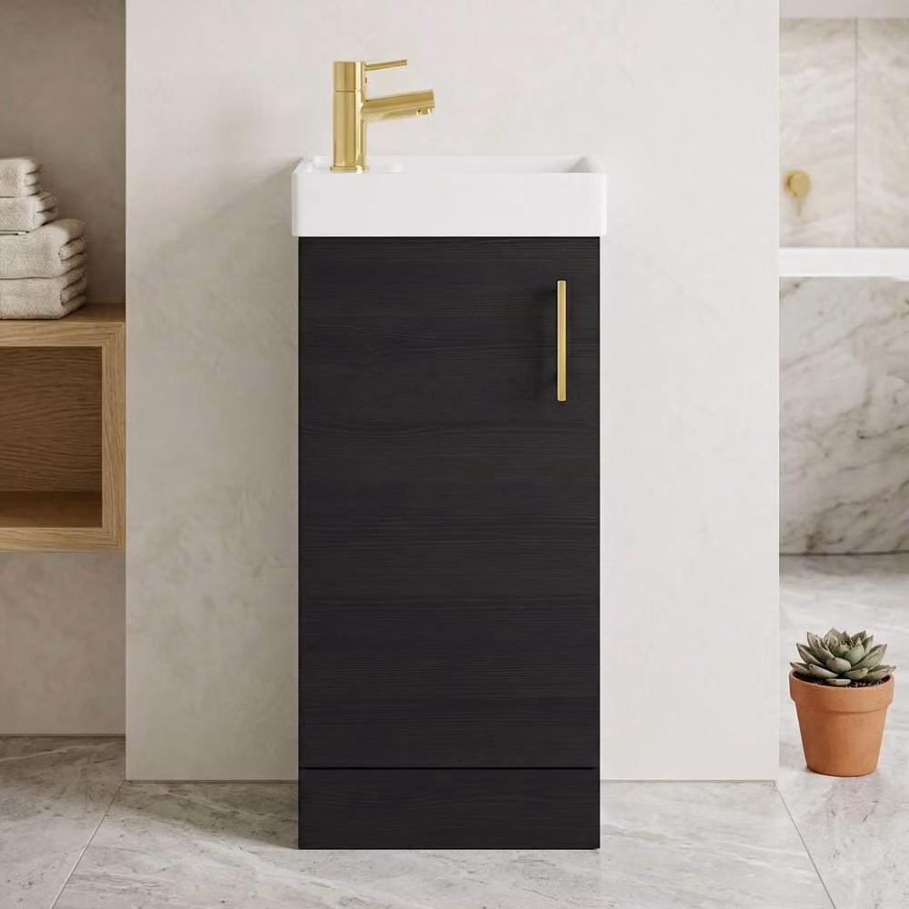 Balterley Floor Standing Vanity Basin in Black with Brushed Brass Handle, Width: 40 cm – 6
