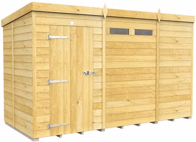 Buttercup Farm Brown Pent Security Wood Shed with Single Door, L147 x W329 x H201 cm