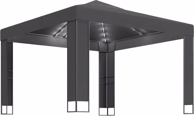 Berkfield Home Double Roof Gazebo with LED String Lights, Anthracite Dark Grey, W/D/H: 3 x 3 x 3 m