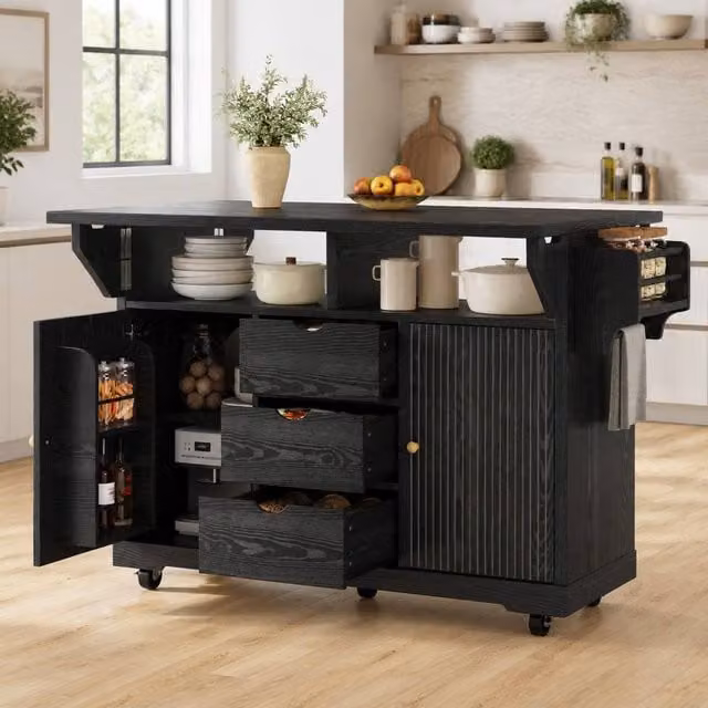 STILVORA Foldable Serving Trolley with Storage in Matt Black Finish – 1