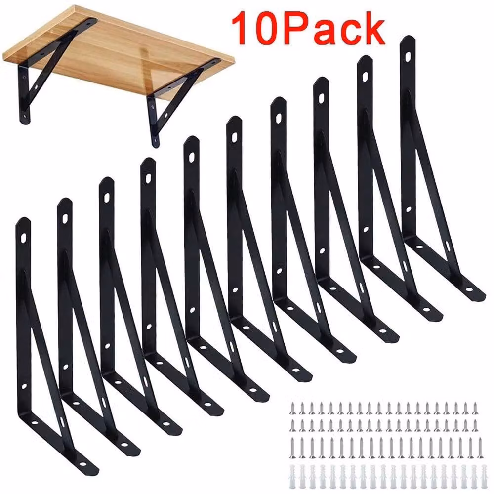SPETLEK 10 Pack Heavy Duty Cast Iron L Shelf Brackets, Black, W/D/H: 15.24 x 15.24 x 15.24 cm – 2