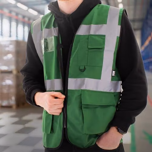 Scan Hi-Vis Utility Waistcoat, Green, Size L, 100% Polyester with Multi-Pocket Storage and ID Holder – 2