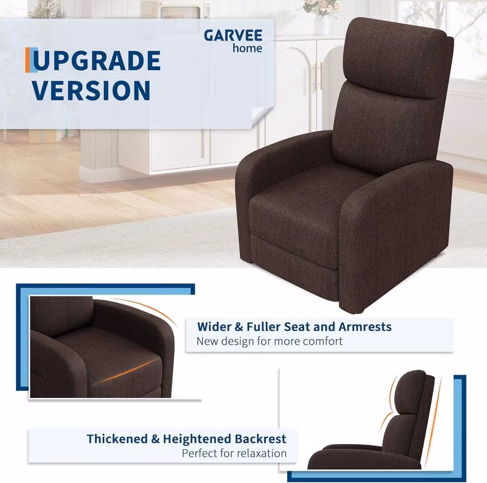 London Boutique Brown Fabric Manual Recliner Chair with Cushion and Side Pocket – 8