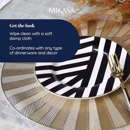 Mikasa Set of 4 Round Faux Leather Placemats in Gold, Diameter: 38 cm – 3