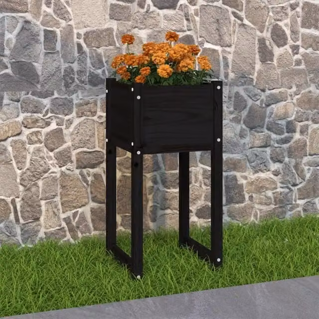 Berkfield Home Black Wooden Raised Bed Planter W/D/H: 40 x 40 x 81 cm – 1