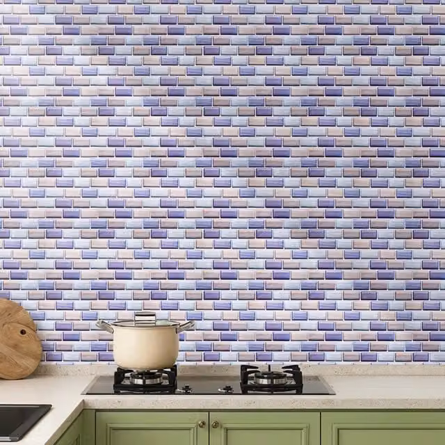 Livingandhome 10 Piece Multicoloured 3D Geometric Self Adhesive Tile Wallpaper Stickers
