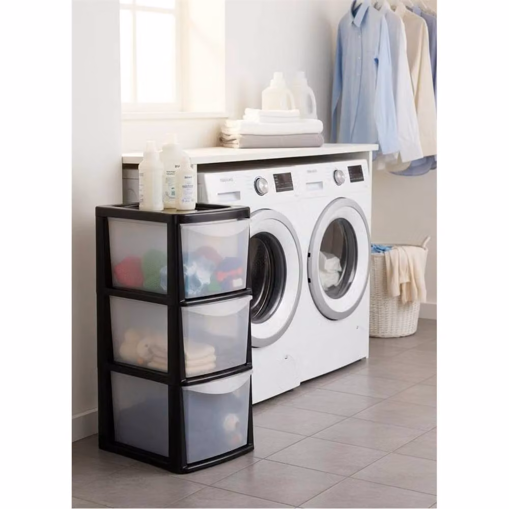 Nordara 3 Tier Black Plastic Compact Vertical A5 Storage Organiser Drawers – 3