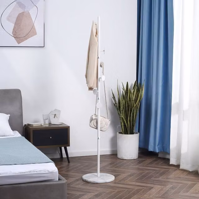 HOMCOM Modern Free Standing Hall Tree Coat Rack in White