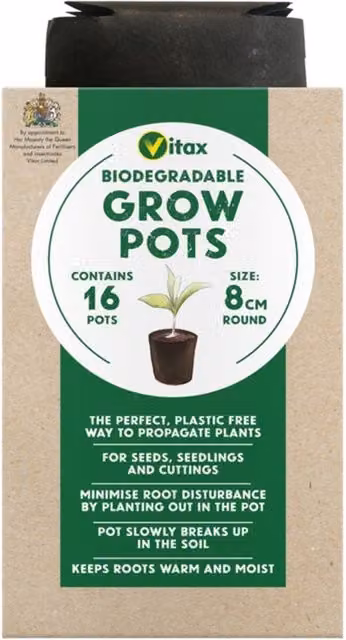 Vitax 16 Biodegradable Round Grow Pots, Black, 8 cm