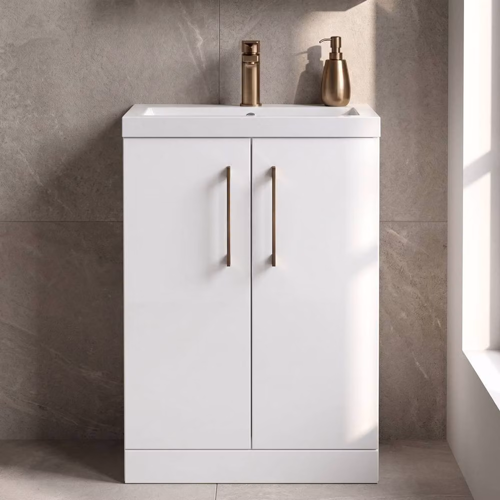 Balterley Gloss White Modern Freestanding Bathroom Vanity Basin Unit with Soft Close Doors, Width: 60 cm – 3