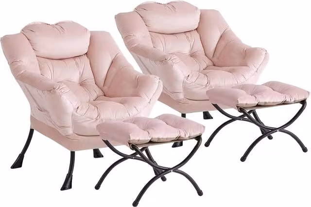 London Boutique 2-Piece Pink Fabric Lounge Armchair with Ottoman and Side Pocket – 1