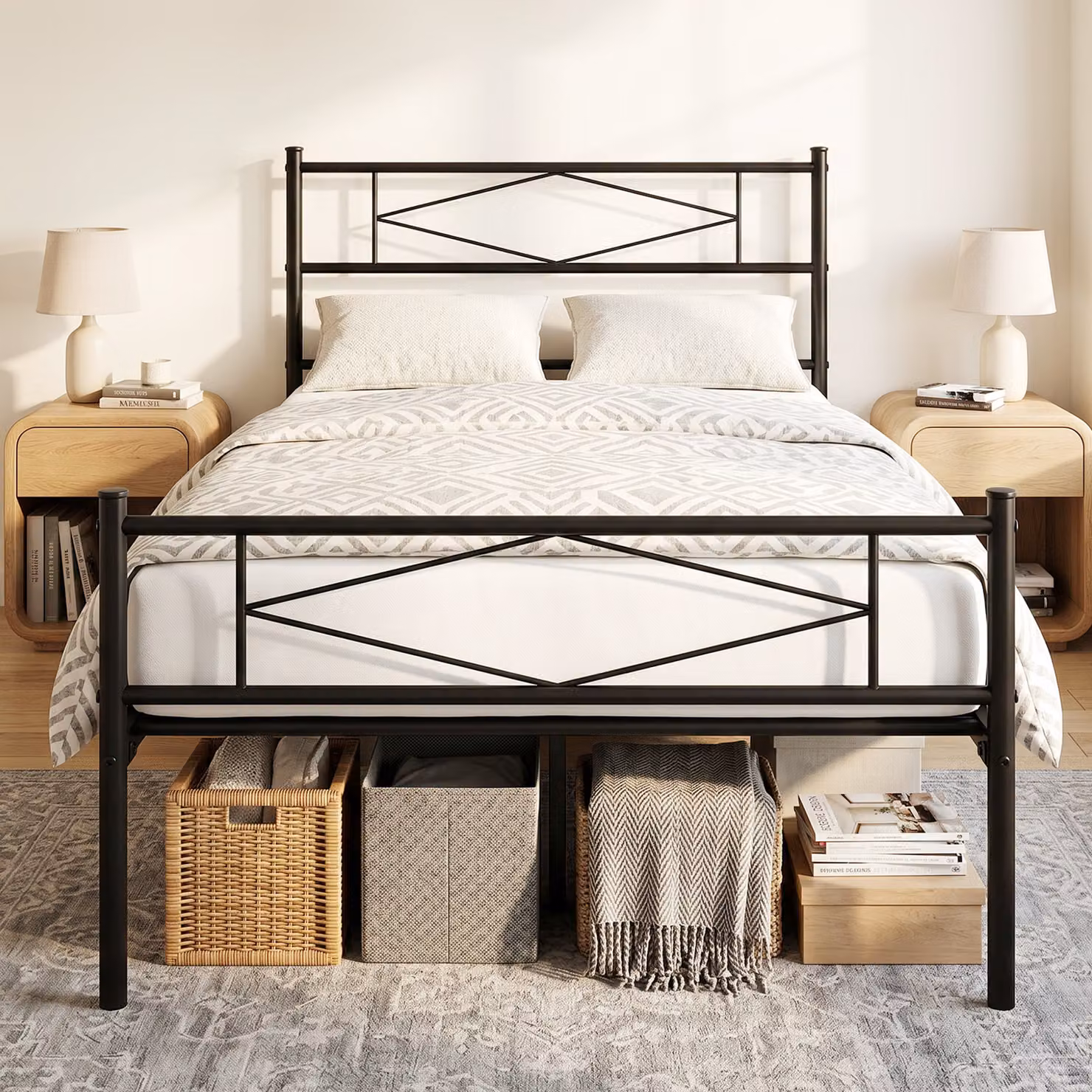 HOMCOM Single Metal Bed Frame with Headboard and Footboard in Black, W/D/H: 90 x 190 cm – 2