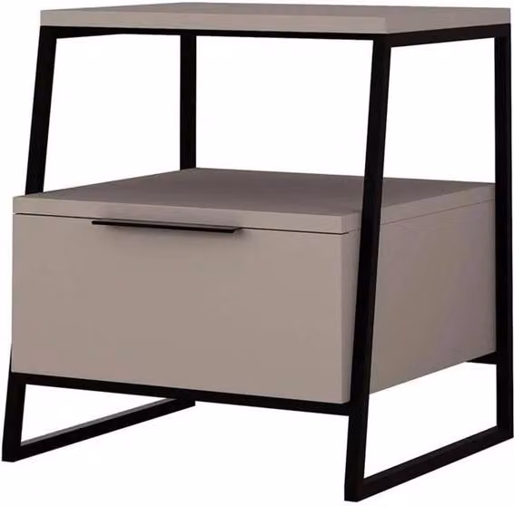 VOGREX Modern 1 Drawer Nightstand with Black Metal Frame in Grey – 1