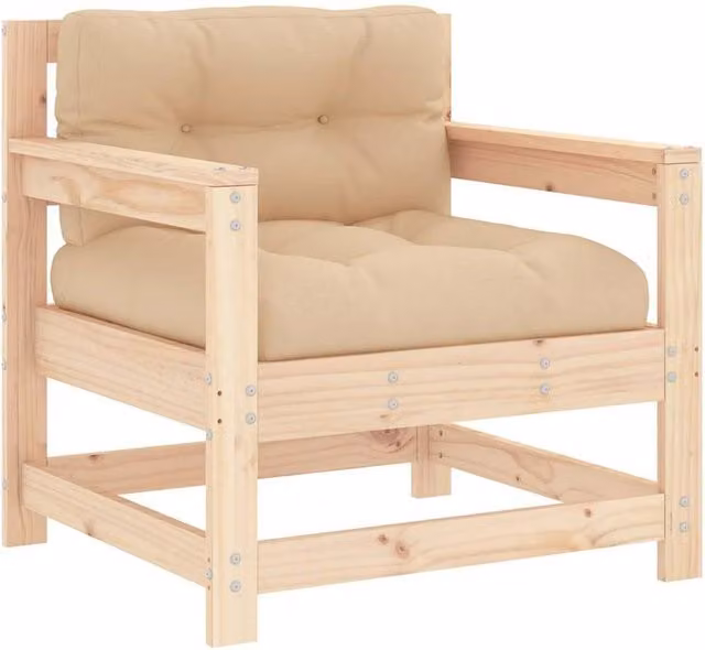 Berkfield Home Beautiful Garden Chairs with Cushions, Set of 2, Solid Pine Wood, Beige
