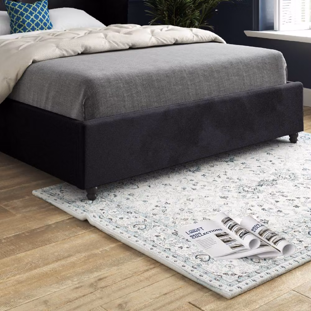 KDMD Yorkley Curved Winged Upholstered Designer Bed Frame in Black Soft Velvet, Small Single – 4
