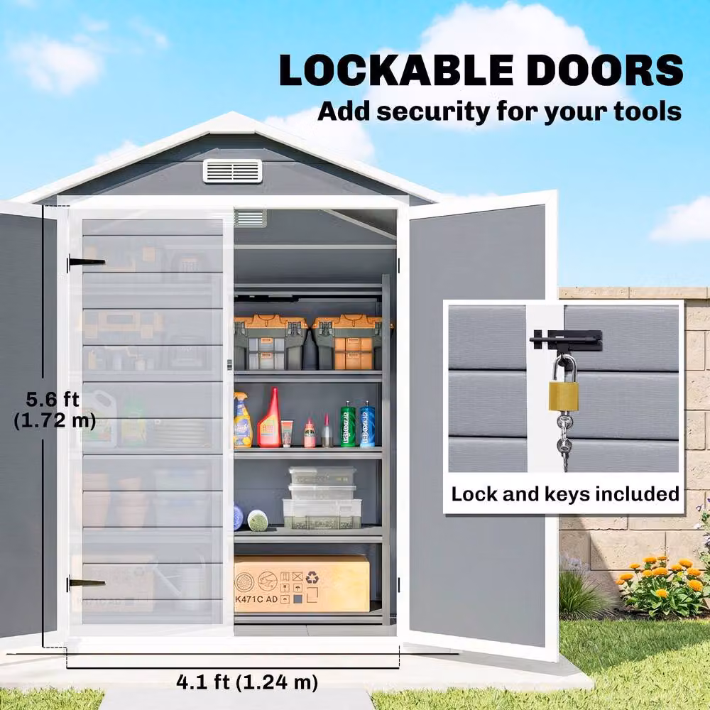 STILVORA Grey Garden Storage Shed with Lockable Double Doors and Gable Roof – 9