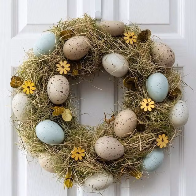 Garden Greatness Multicolour Springtime Easter Egg Floral Wreath with Flowers, Diameter: 32 cm